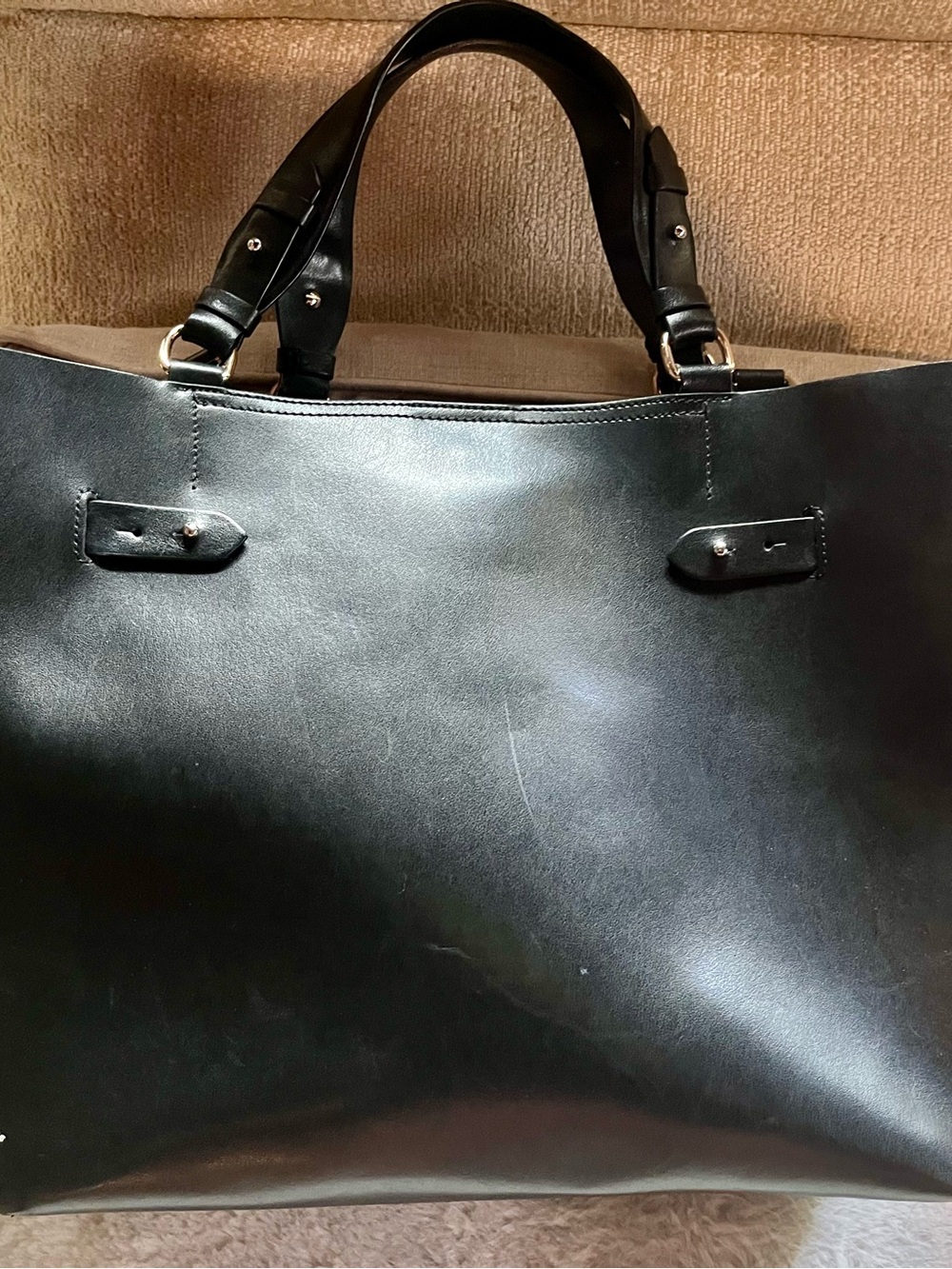 Reiss London Black Leather Tote Bag with strap and gold hardware - Picture 5 of 10